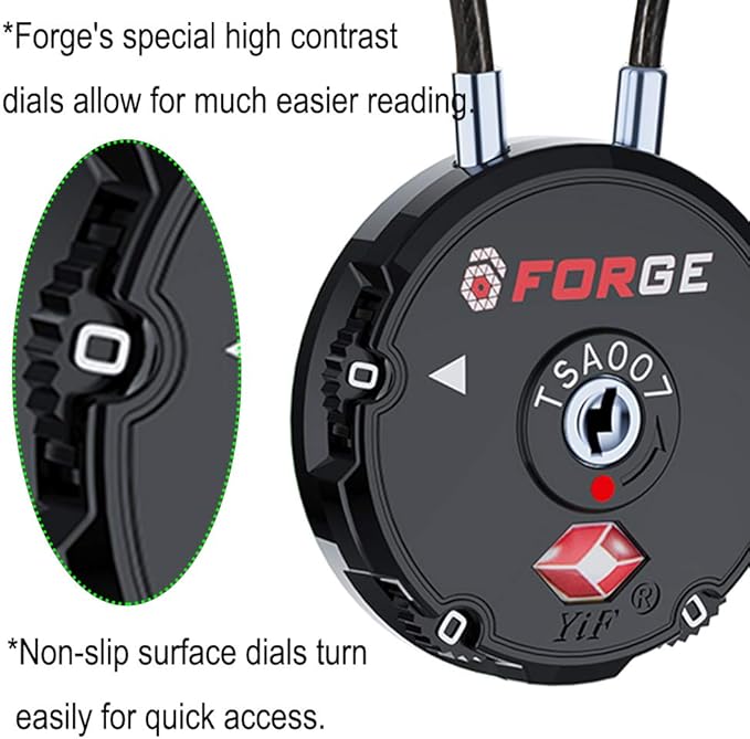 Forge Quality TSA Approved Luggage Locks for Travel Accessories, Suitcase, Pelican case, Ammo Boxes, Set Your own Combination, Zinc Alloy Body-Cable Black 2 Locks