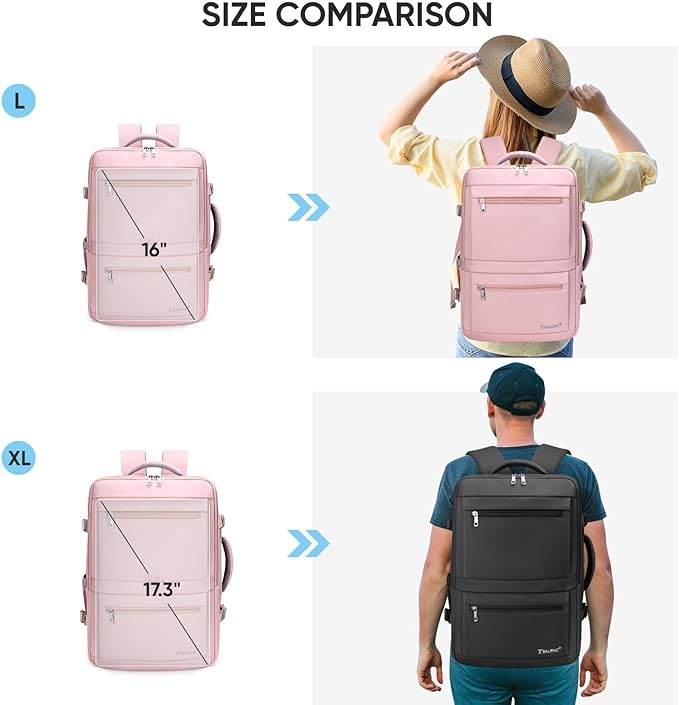 BALEINE Travel Backpack for Women Men, Large Sturdy Carry On Laptop Backpack Gifts for Business, Casual, Weekender, Hiking (Large, Pink)