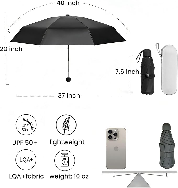 MRTLLOA Travel Essentials Mini Umbrella with Case for Purse - Small Compact & Lightweight, UV Sun Protection, Manual Open/Close for Pocket Umbrella(Women/Men/Kids)
