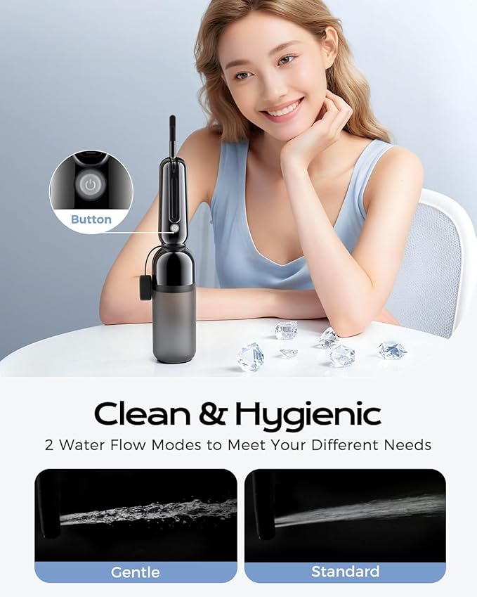 ESSAGER Portable Bidet for Travel, Foldable & Rechargeable Handheld Sprayer–Waterproof with 2 Pressure Modes, 350ml Expandable Bottle for Women, Men, Baby, Postpartum & Personal Hygiene(Black)