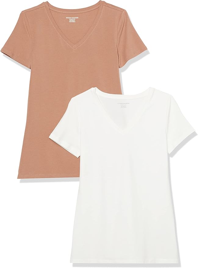 Amazon Essentials Women's Regular-Fit Short-Sleeve T-Shirt (Crewneck and V-Neck Options), Multipacks