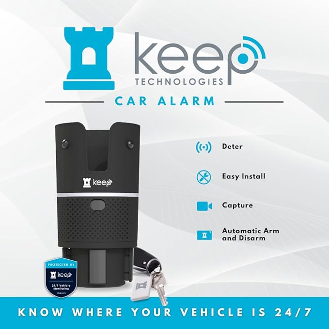 Keep Car Alarm - 4G/LTE, Anchoring Anti-Theft & Break-in Deterrent, GPS, Motion Sensing (PIR/Radar), 1080p Pictures & Video, 120dB Sound and Flashing Bright LEDs