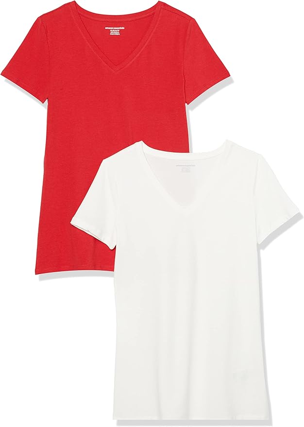Amazon Essentials Women's Regular-Fit Short-Sleeve T-Shirt (Crewneck and V-Neck Options), Multipacks