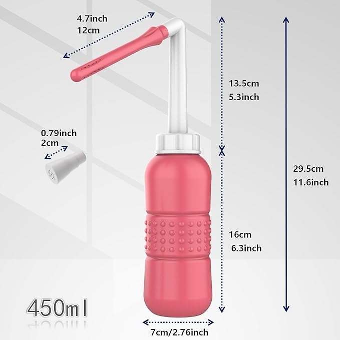 2PCS-Pack 2IN1 Intimate Wash for Women,2 Nozzle（Short+Long）,Portable Bidet Travel Bidets with Waterproof Cap + Storage Bag,Peri Bottle for Postpartum Care (Pink+Green)