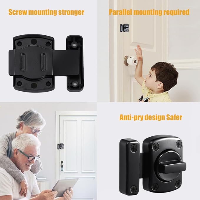 French Door Reinforcement Lock Latch,Single Door Safety Locks from Inside Door Lock for Bedrooms Reinforcement Locks,180 Degree Bathroom Compartment Lock Bathroom Stall Latches