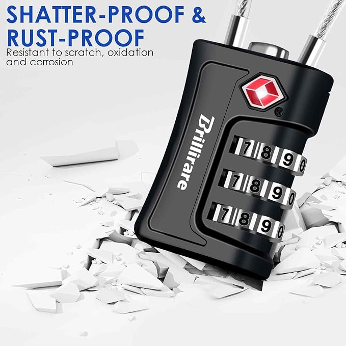 2 Pack TSA Approved Luggage Locks, Combination Travel Cable Padlock, 3-Digit Waterproof Lock, TSA Accepted Outdoor Keyless Resettable Lock for Lockers, Bags, Gym, Gate-Black
