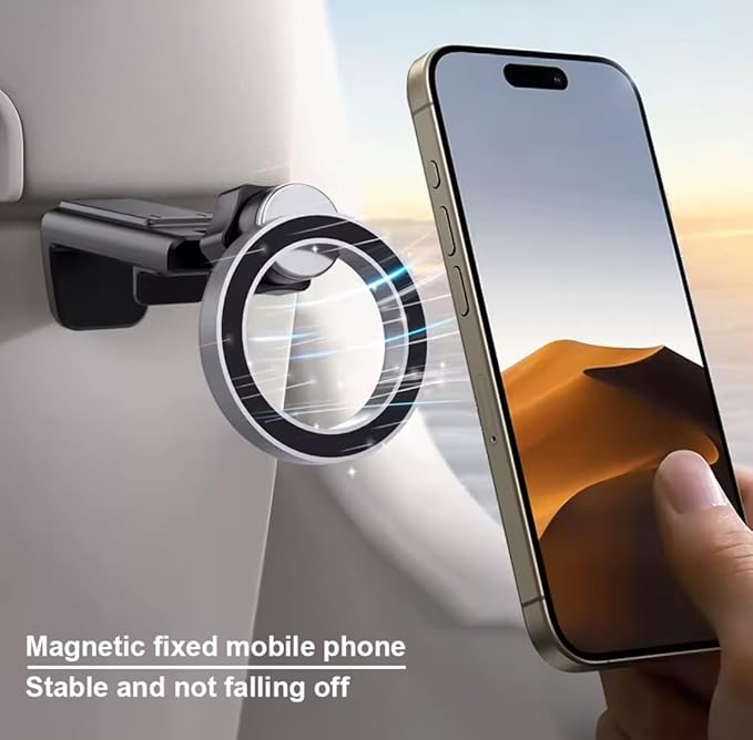 Travel Phone Holder – Clip Mount for Airplane Seat, Luggage Handle & Desk – Universal Foldable Magnetic Stand for iPhone, Car, Rail & Kitchen Use