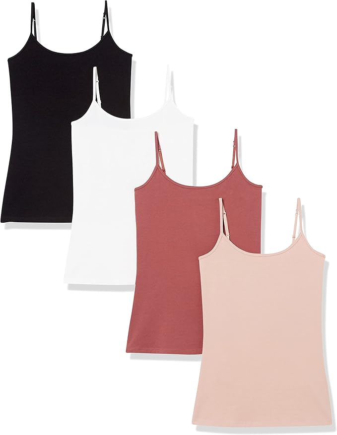 Amazon Essentials Women's Slim-Fit Camisole for Layering and Everyday Wear, Pack of 4