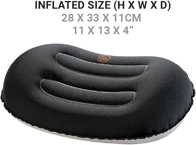 Go Travel Compact Universal Pillow, Comfortable Travel Pillow for Uninterrupted Sleep and Lumbar Support, Inflatable Neck Pillow for Airplane, Bus, Car, and Train, Travel Essentials, Black