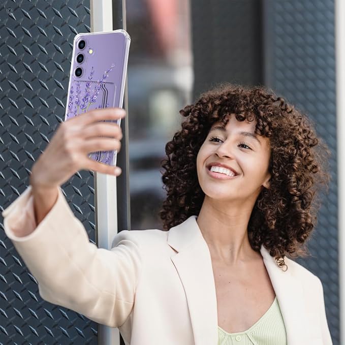 Compatible with Samsung Galaxy S24+ Plus / S25+ Plus Case Card Holder for Women Cute Design,Wallet Phone Cases Transparent Cool Kawaii Protective (Clear Purple Lavender)