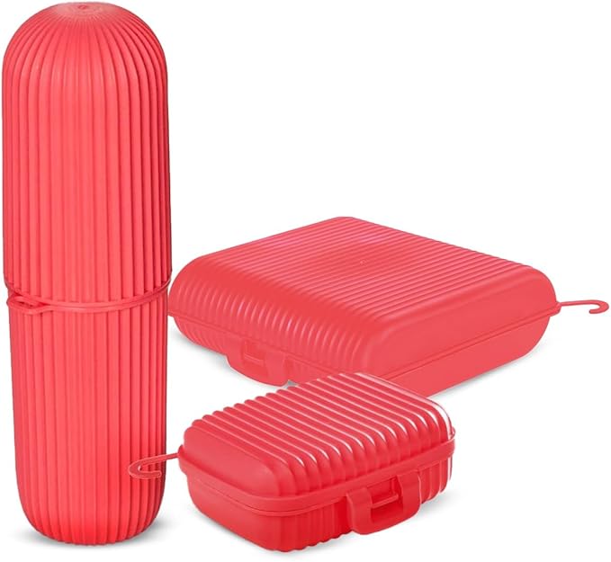 Travel Bottles Kit, Refillable & Leakproof, Toiletries Set with Large Toothbrush Case, Soap Holder and 3 Travel Size Containers 3oz each for Shampoo, Conditioner and Lotion, TSA Approved (Pink)