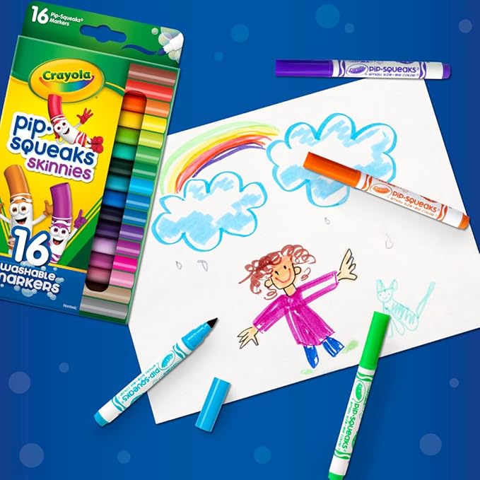 Crayola Pip Squeaks Skinnies Washable Marker Set (16ct), Mini Markers for Toddlers, Thin Coloring Markers for Kids, Spring Crafts Supplies