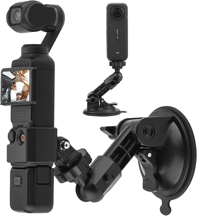 BRDRC Pocket 3 4 Suction Cup Mount, for Xtra Muse Car Windshield Window Dash Holder Kit with Expansion Adapter for Insta360 X4 X5 Go 3S for GoPro Max Hero Pocket 3 4 Action 6 5 Pro Nano Accessories