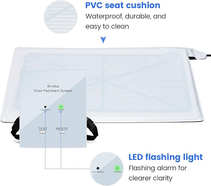 Chair Alarm for Elderly & Dementia Patients, Briidea Wheelchair Alarm with Sound & Light Alerts, Fall Prevention, Easy to Clean, Enhanced Safety Protection