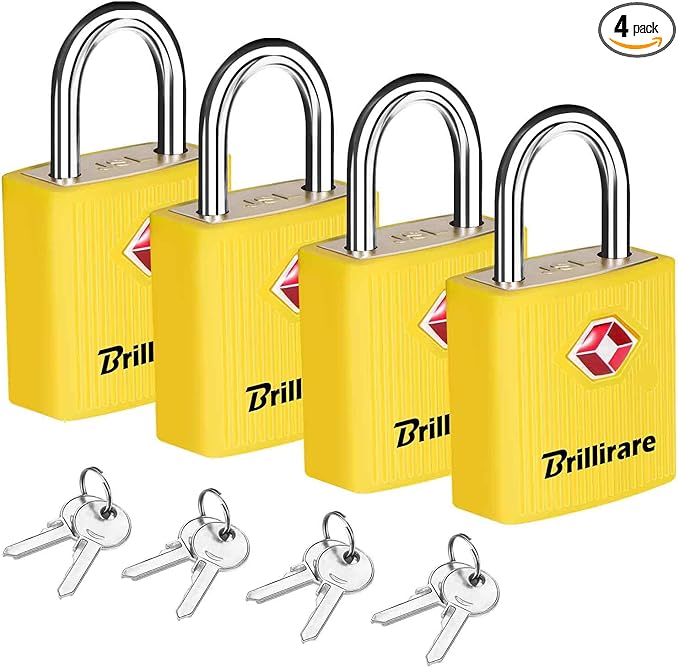 4 Pack TSA Approved Luggage Locks with Keys, Travel Padlock, Zinc Alloy Waterproof Keyed Lock, TSA Outdoor Metal Lock for Lockers, Bags, Backpack, Gym, Gate-Yellow