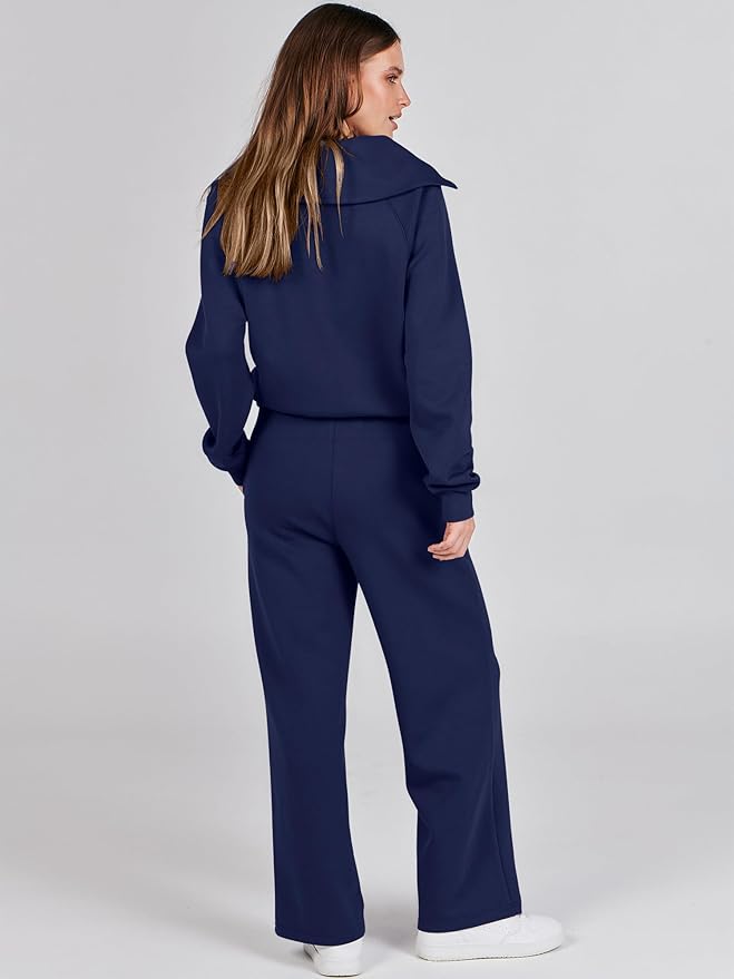 ANRABESS Women 2 Piece Outfits 2025 Fall Fashion Airport Wide Leg Pants Lounge Set Leisure Travel Vacation Clothes Sweatsuits