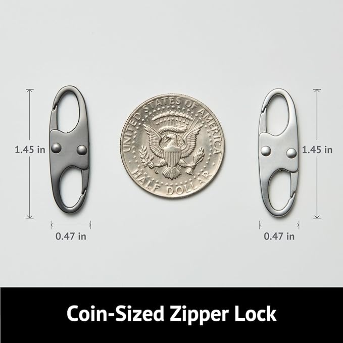 zelin Anti Theft Zipper Clips Double Opening Small Carabiner Clips, 4Pcs Elegant Zinc Alloy Zipper Pull Replacement for Travel, Commuting and Camping (Space Grey)