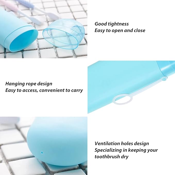2 Packs Toothbrush Travel Case, Portable Toothbrush Case with Ventilation Hole for Travel, Plastic Toothbrush Holder Travel Size for Business Trip, School, Camping, Home - Purple+Blue