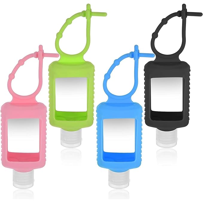 4 Pack Travel Bottles, Hand Sanitizer Holder Empty Travel Size 2oz/60ml Leakproof Refillable Containers Portable Keychain Bottles with Detachable Silicone Case