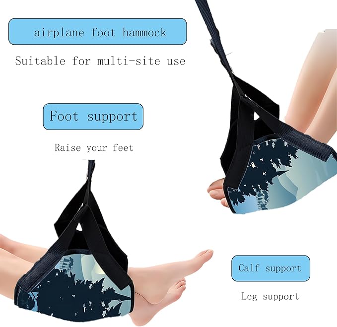 Airplane Foot Hammock for Plane Travel Ajustable Foot Rest for Plane Comfort Sling Airplane Gadgets for Adult Long Fling,Plane Travel Essentials (Lush Mountain)