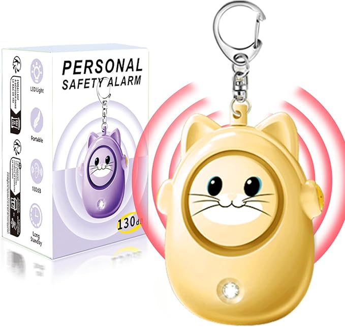 Personal Safety Alarm Keychain, 130dB Loud Siren with LED Light, Cute Cat Design Security Device for Women, Children, Elderly