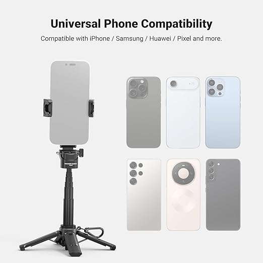 NEEWER Mini Tripod for Phone, Lightweight Foldable Small Selfie Stick Cell Phone Clamp Desk Stand with Remote & Cold Shoe Mounts Compatible with iPhone Android Samsung for Video Recording, PA986 Black