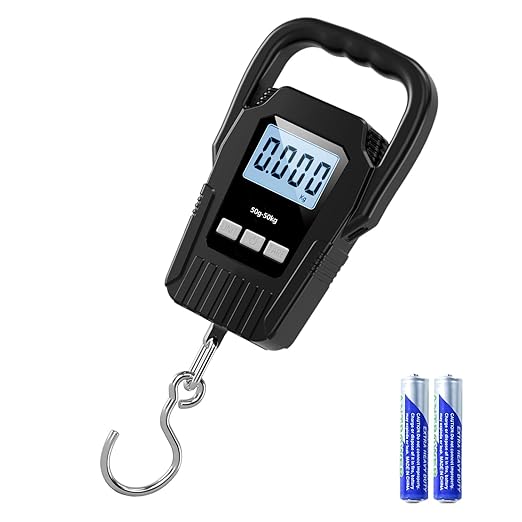 Fish Scale110lb/50kg Luggage Scale,Upgrade Large Handle & Backlit LCD Display, Suitcase Scale with Comfortable Handle & Large Hook & 2 AAA Batteries