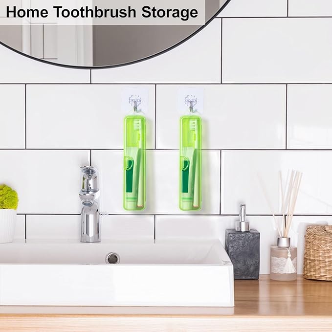 Yeeco Toothbrush Case 2 Packs, Transparent Green Travel Size, Plastic Holder, 7.87 x 1.85 x 1.18 Inches Portable for Traveling