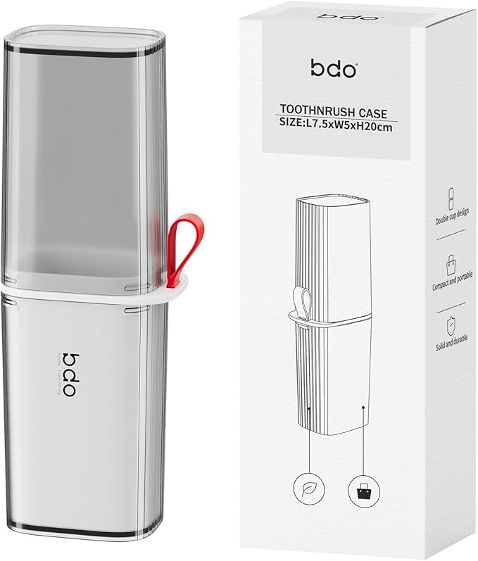 Topavatop Toothbrush Travel Case, 2 in 1 Toothbrush Holder and Rinse Cup, Large Capacity Toothbrush Cup with Cover, Portable Travel Toothbrush Holder for Traveling, Camping, Trip - 1Pcs - Grey&White