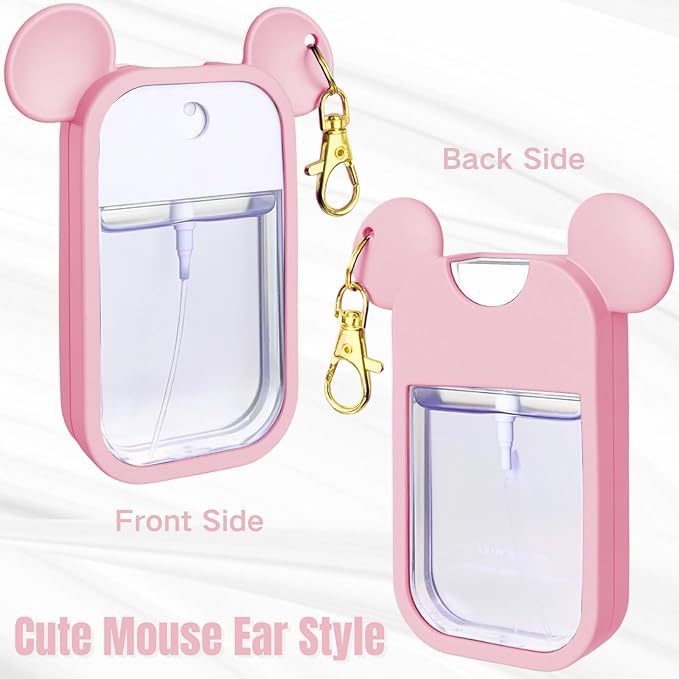 Mouse Design Silicone Case Compatible with Touchland Hand Sanitizer Spray 1 fl oz, Silicone Protective Case Holder with Keychain for Power Mist and Glow Mist, Pink
