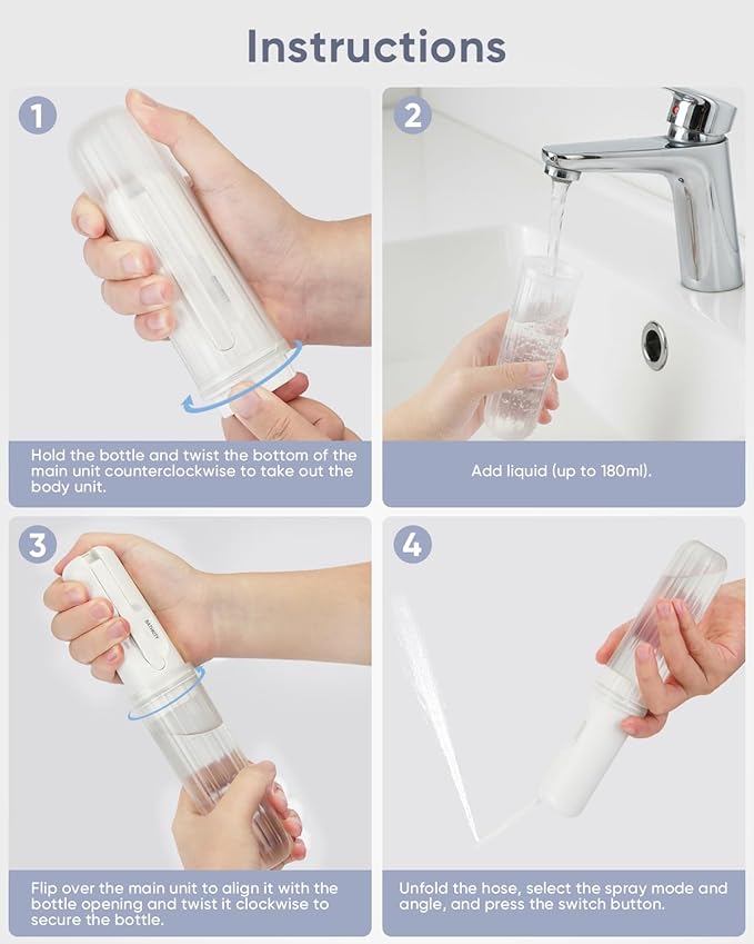 Portable Bidet for Travel, Multi- Bottle Compatible Handheld Bidet, 3 Water Pressure Modes, 180°Adjustable Nozzle, IPX6 Waterproof, White