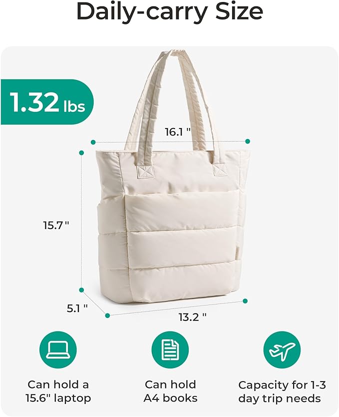 BAGSMART Tote Bag for Women, Lightweight Puffy Tote Bag with Compartments Shoulder Bag Handbag for Travel, Work, Gym | Lightweight, Puffy, Quilted, for Travel, Work