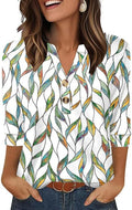 OFEEFAN Womens Tops 3/4 Sleeve Henley Shirts for Women Summer Outfits Fashion Clothing