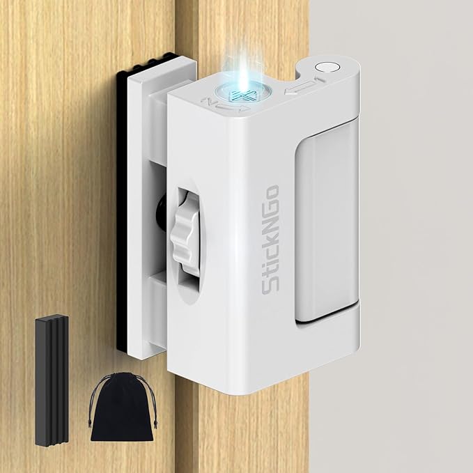 Upgraded Portable Security Door Reinforcement Lock - No Drilling Flip Lock Latch Prevents Unauthorized Entry Fits Inward-Opening Doors, Apartment, Hotel, Travel (White-1 Pc)