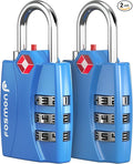 Fosmon TSA Approved Locks for Luggage. Suitcase Locks with Open Alert Indicator, 3 Digit Combination Padlock with Alloy Body for Travel, Backpack Zipper Anti Theft, Locker, Gym, Gun Case- Blue 2 Pack