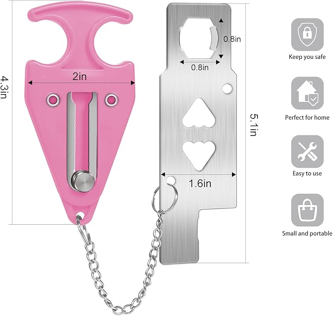 Portable Door Lock for Travel Lock Home Security Door Latch in Prevent Unauthorized Entry School Apartment Hotel(Pink)
