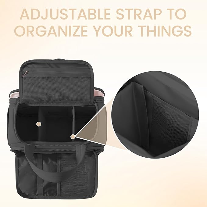 Toiletry Bag for Women Puffy Large,Travel Makeup Bag,Large Toiletry Bag with Adjustable Dividers,Waterproof Cosmetic Travel Bag with Trolley Sleeve,Toiletries Organizer,Black