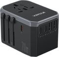 Universal Travel Adapter, VINTAR 70W GaN International Power Adapter with 5 USB Ports (3 USB-C), Worldwide Travel Plug Adaptor, All in One Travel Essentials Outlet Converter for UK/EU/USA/AUS, Black