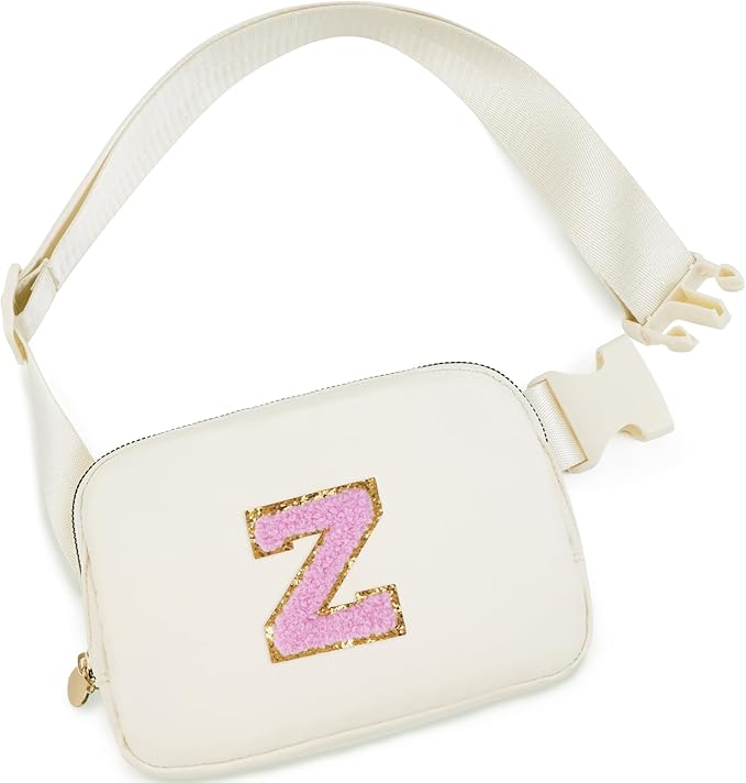 Uygafly Personalized Belt Bag for Women Girls - Fashion Mini Waist Packs with Adjustable Strap - Trendy Travel Fanny Pack Crossbody Bags with Initial Letter - Teen Gifts | Cream,Z