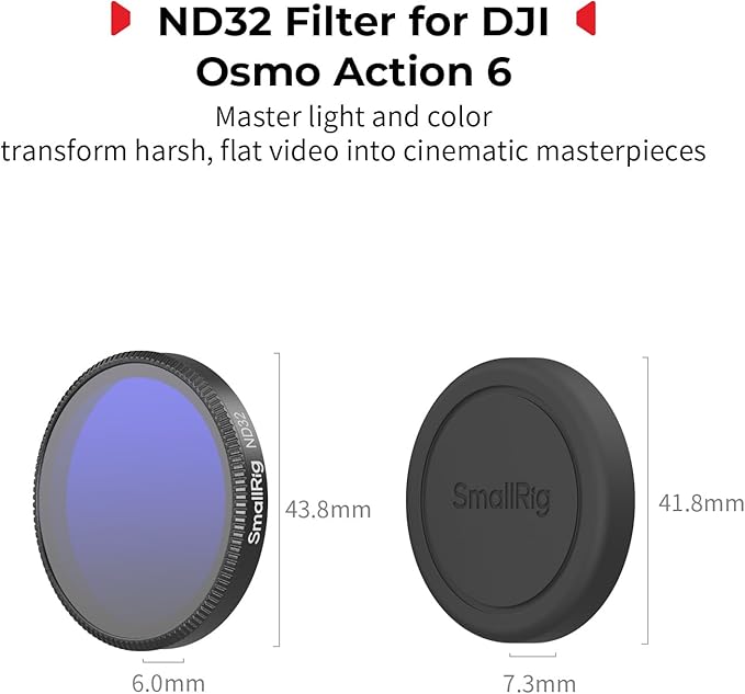 SmallRig ND32 Filter for DJI Osmo Action 6, Snap-On Polarizing Neutral Density Filter, with Lens Silicone Cover & Cleaning Cloth, HD Optical Glass/Multi-Coated - 6085