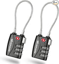 2 Pack TSA Approved Travel Luggage Locks, Long Cable Combination Lock Alloy, Metal Keyless 3-Digit Padlocks, Weatherproof TSA Accepted Padlock for Toolbox Gym Locker Golf Bag Case Backpack-Black