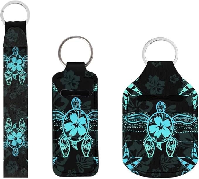 Suobstales 3Pcs Travel Bottles Keychain Holder Set,Travel Bottle Sleeves+Neoprene Chapstick Holders+Lanyard Keychain