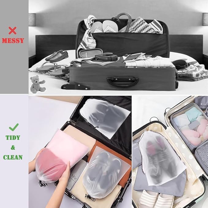 YMCCOOL 12pcs Transparent Shoe Bags for Travel 11.8in X 15.7in Protable Clear shoe bags for storage with rope,large drawstring bags for travel Men and Women