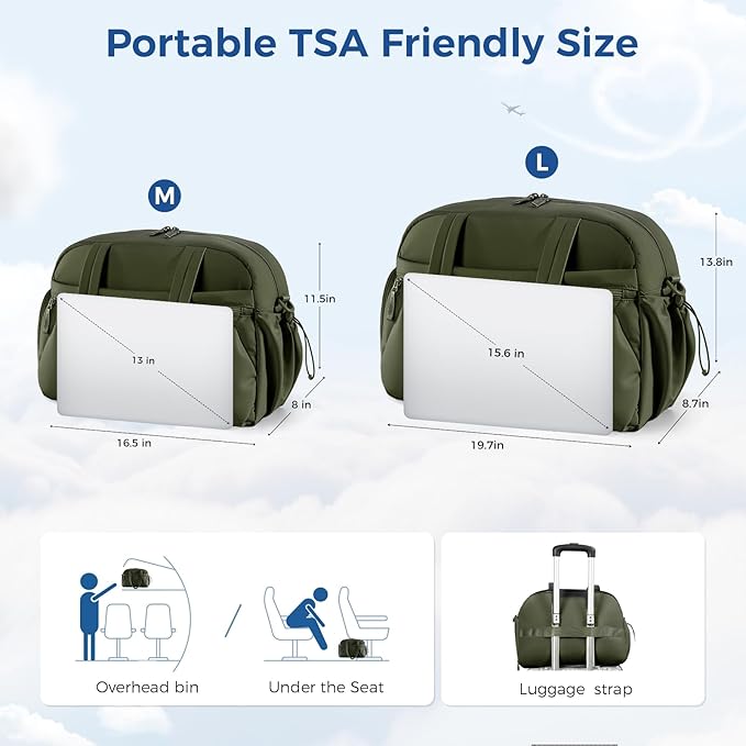 Gym Bag for Women, Puffer Travel Duffle Bag With Shoes Compartment & Wet Pocket, Carry On Tote Bag For Weekender, Overnight, Sport (Green, Large)