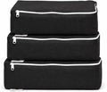 Packing Cubes Bag Pure Canvas Travel Organizers (10"x7"x3x") with Durable YKK Zippers for Clothes, Shoes & Luggage Storage (Set of 3 SMALL, Black)