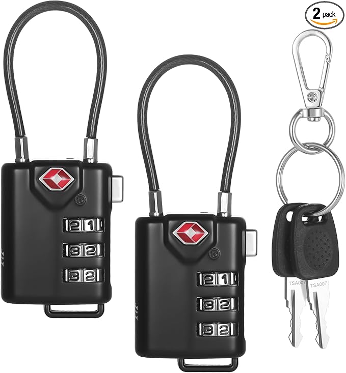 2 PCS TSA Locks for Luggage, Small Combination Lock,Luggage Locks TSA Approved, for Locker Lock, Travel Suitcase, Gun Case, Backpack Zipper, Ammo Can, with 2PCS Spare 007 Master Key