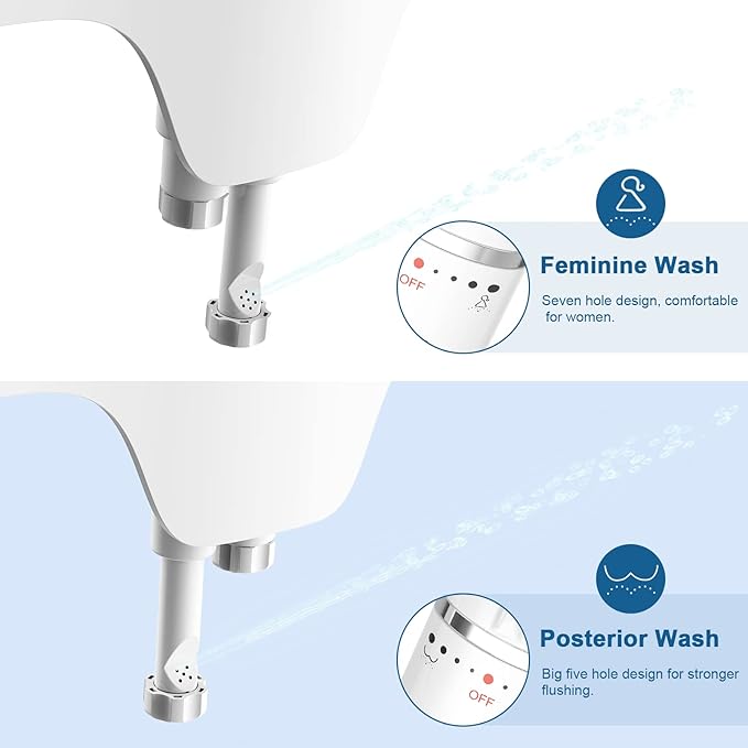 Ultra-Slim Bidet Attachment for Toilet - Dual Nozzle (Feminine & Posterior Wash) | Lead-Free Stainless Steel Valve | Non-Electric Adjustable Water Pressure | 2.48" Slim Fit Standard Toilets