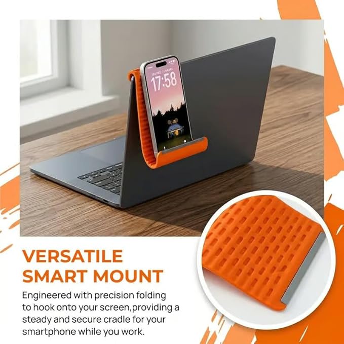Universal Flexible Silicone Phone Holder Stand - Multi-Angle Foldable Tablet Holder & Laptop Riser - Portable Travel Essentials for Airplane, Office & Home - Non-Slip, Heat Dissipation Design,Orange