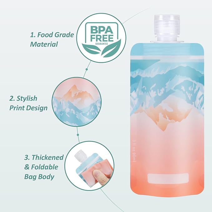 PACKISM 11 Pack Travel Pouches for Toiletries, 3 oz TSA Approved Liquid Containers, Leak Proof Squeeze Bags for Cruise & Camping, Space Saving Refillable Carriers, Active Mountain Cruise Ship