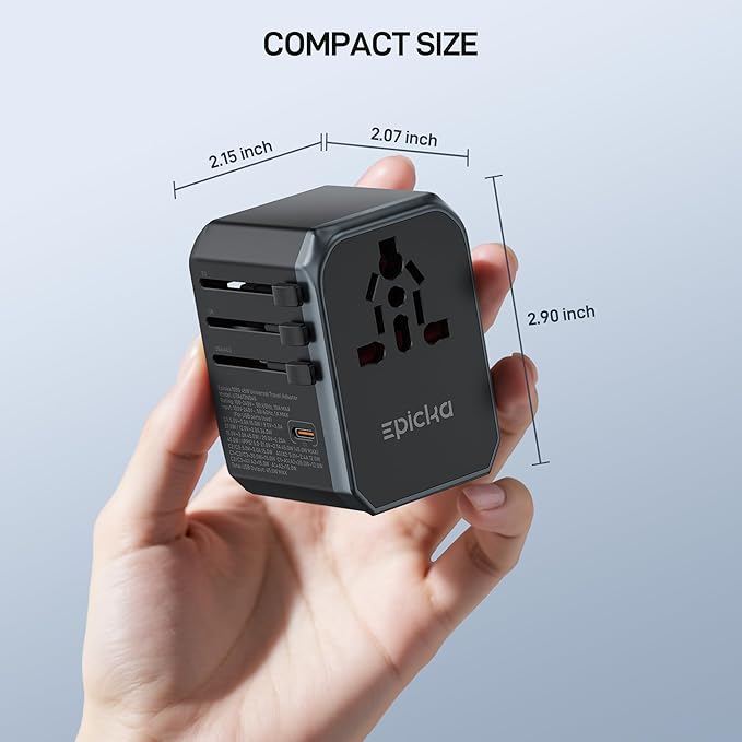 EPICKA Universal Travel Adapter GaN 45W, European Travel Plug Adapter with PD&QC Fast Charging(2 USB-A & 3 USB-C Ports) - Worldwide Travel Essentials, International Power Adapter for UK/US/AU